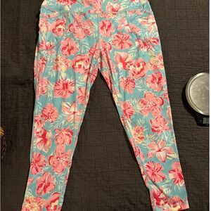 Simply Southern XL Floral Print Capri Leggings High Waist Pocket Casual